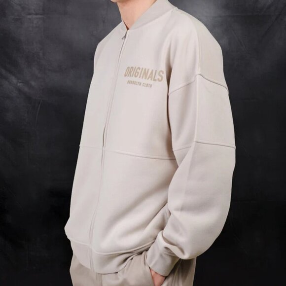 π§₯ Brooklyn Cloth Originals Men's Fleece Bomber Jacket β Size Large β Sand β NWT - Picture 2 of 16